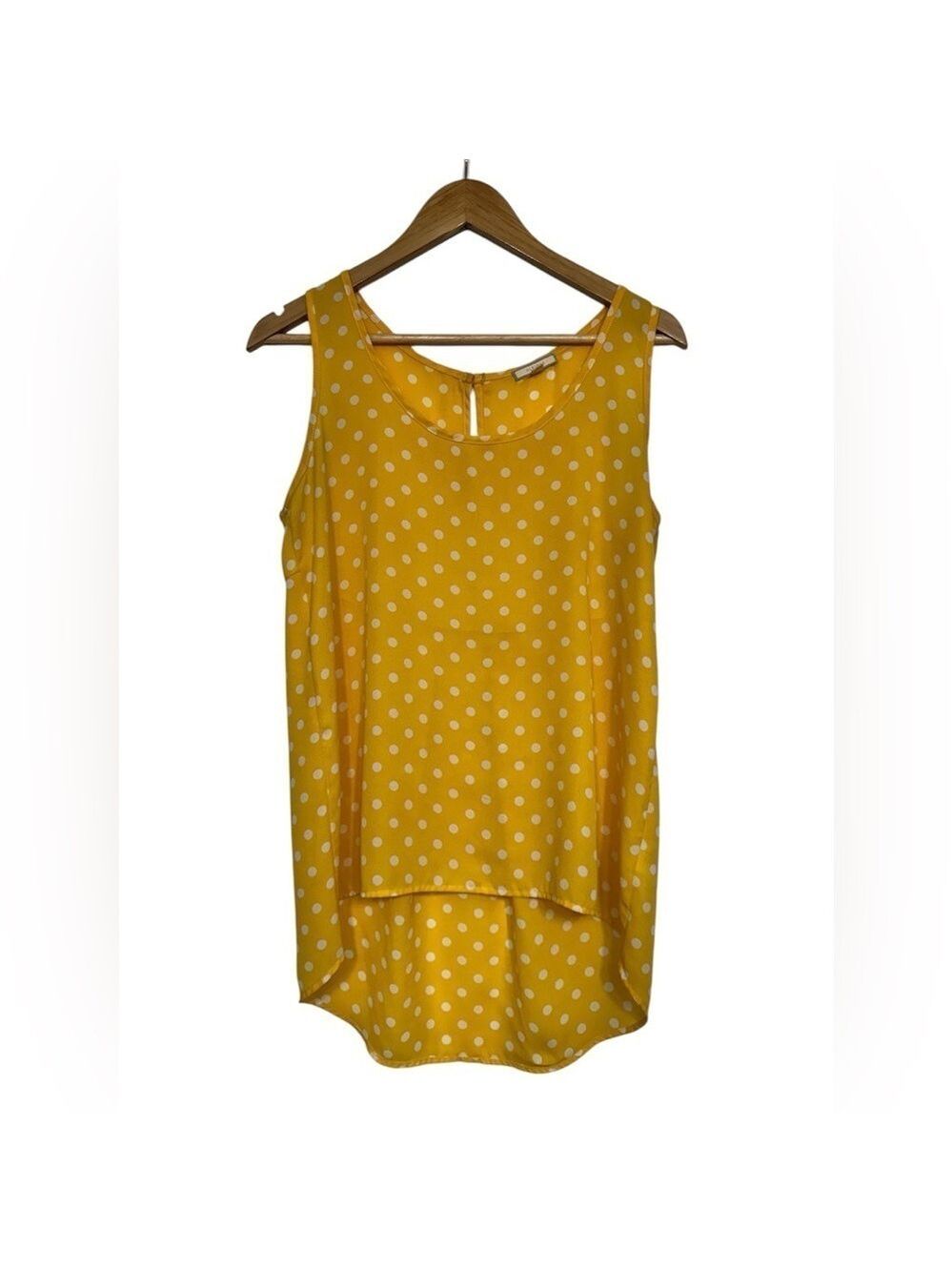 Pleione Yellow White Polka Dot Tank Top Women’s Small High Low Hem Preppy Retro